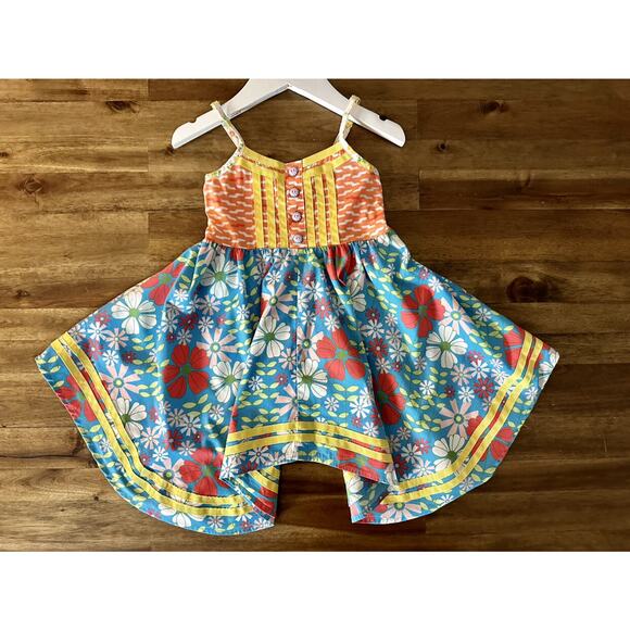 Matilda Jane Hello Lovely! Always Twirling Sleeveless Floral Dress Orange Blue - Picture 2 of 9